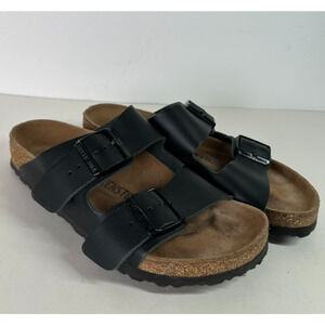 Birkenstock Arizona Black Leather Black Buckle Sandal Women's 7 EU 37